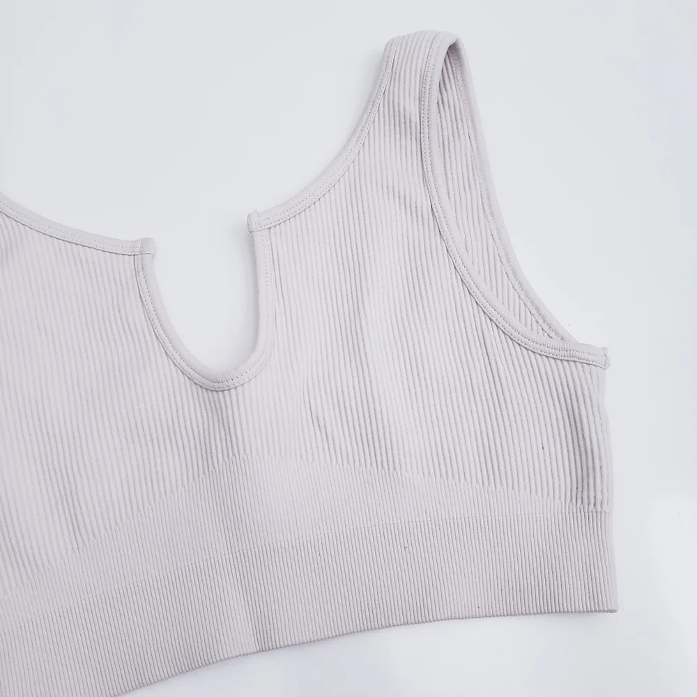 Ribbed Sleeveless Open Neckline Sports Bra